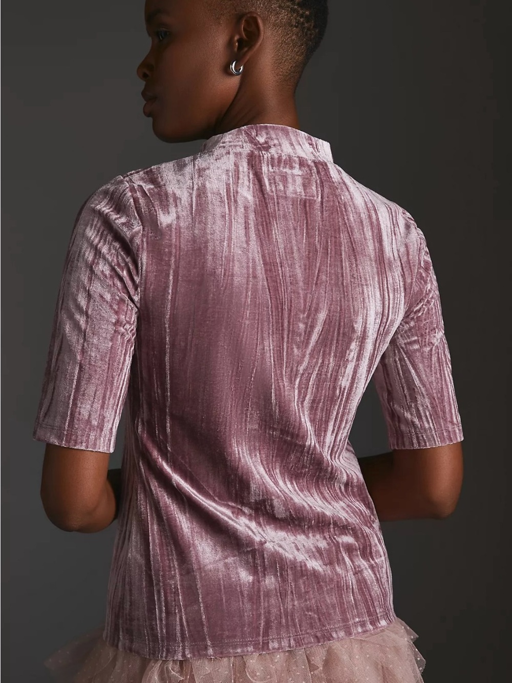 Pilcro Velvet Short-Sleeve Mock Neck Top in Dusty Mauve - Picture 2 of 12